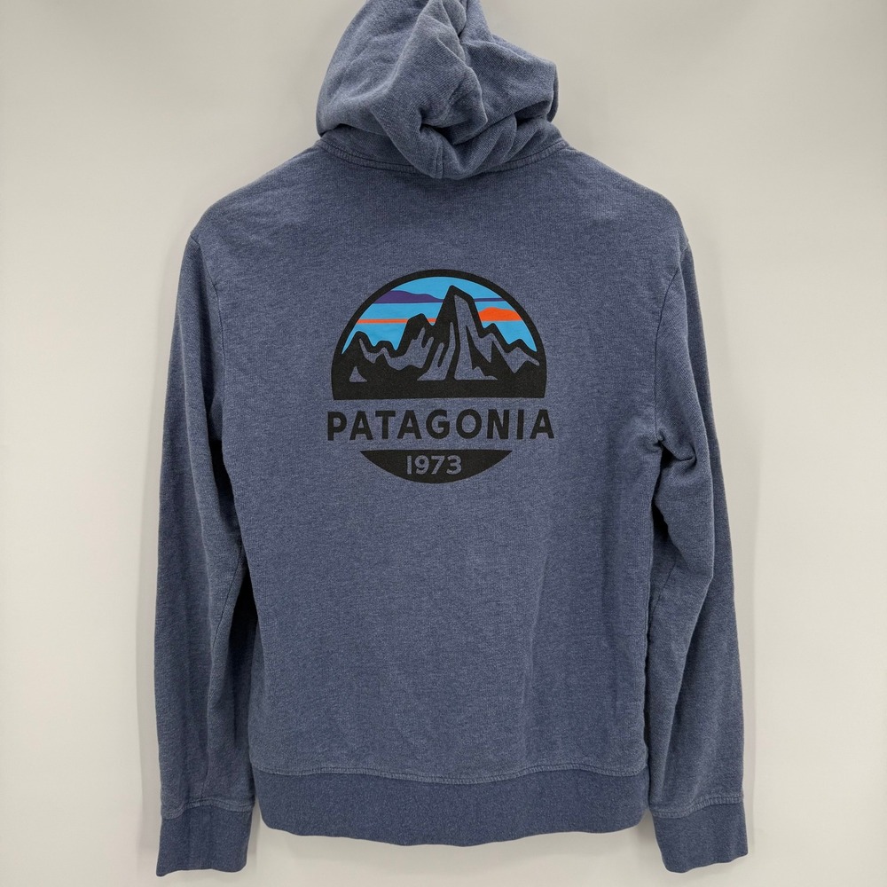 Patagonia Fitz‎ Roy Scope Organic Cotton Full Zip Hoodie Sweatshirt Blue Small - Picture 3 of 7